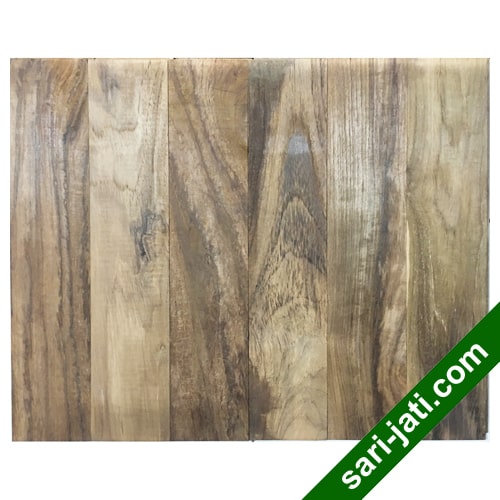 Flooring lantai kayu jati perhutani I grade B ada doreng hitam ukuran 1,5 x 9 cm model SF 1590