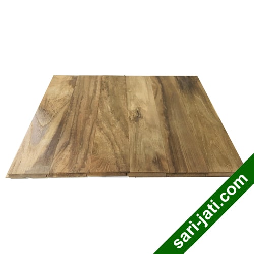 Flooring lantai kayu jati perhutani I grade B ada doreng hitam ukuran 1,5 x 9 cm model SF 1590