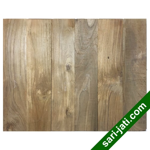 Flooring lantai kayu jati perhutani I grade B ada putih ukuran 1,5 x 9 cm model SF 1590